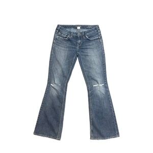 Silver Womens W28 L31 Jeans Blue Distressed MidRise Knee Fade Casual Aiko‎
